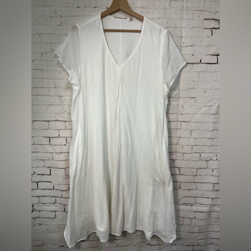 Soft Surroundings Sz Large 100% Cotton Casual Dress Pockets Knee Length White SS - Picture 7 of 12
